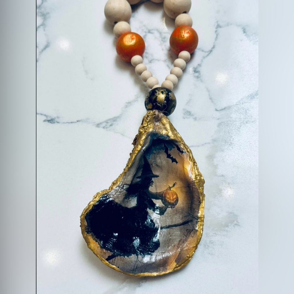Handcrafted Witch wine bottle charm with Gold Accents